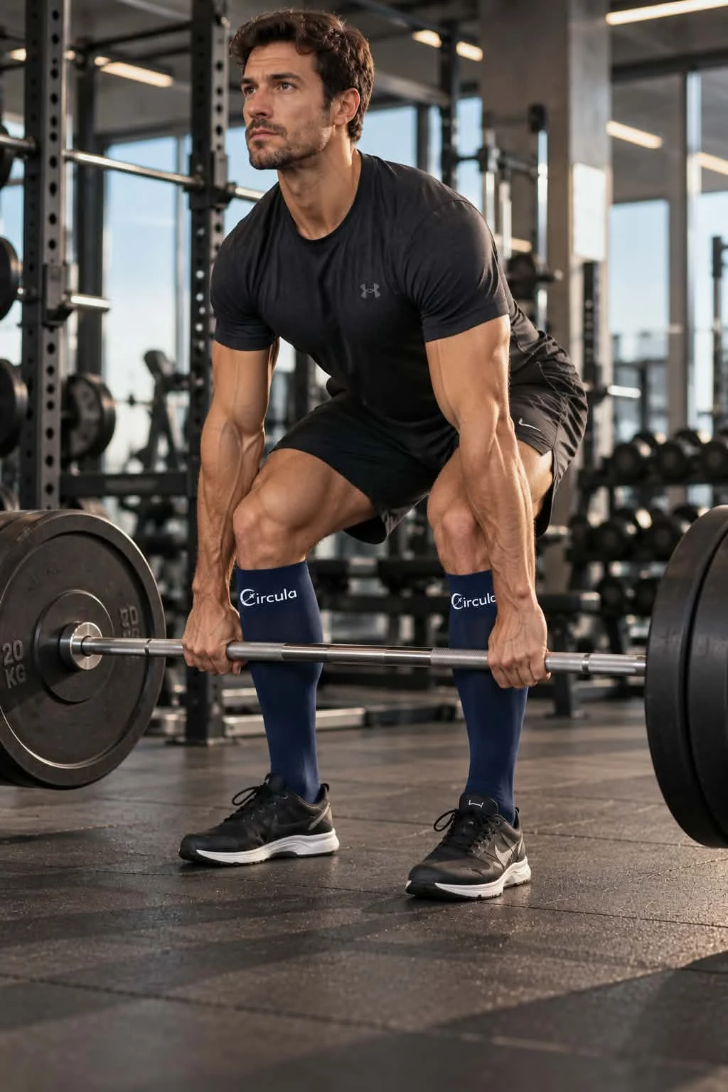 Athlete strength training while wearing Circula compression socks