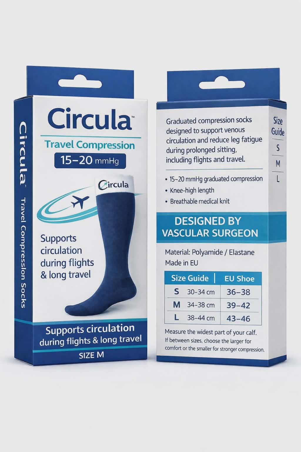 Компресионни чорапи за пътуване Circula 15–20 mmHg (до коляното)